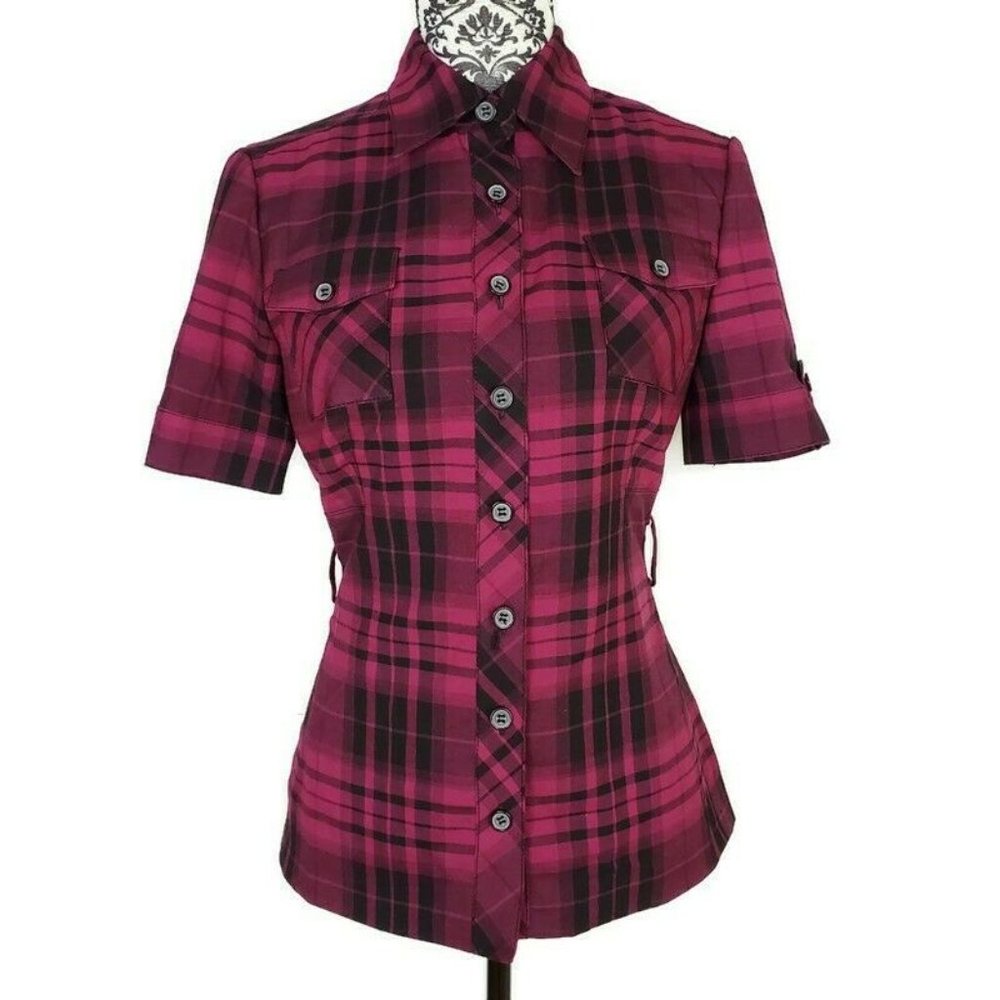Purple Plaid Button Front Shirt Size 4 Small